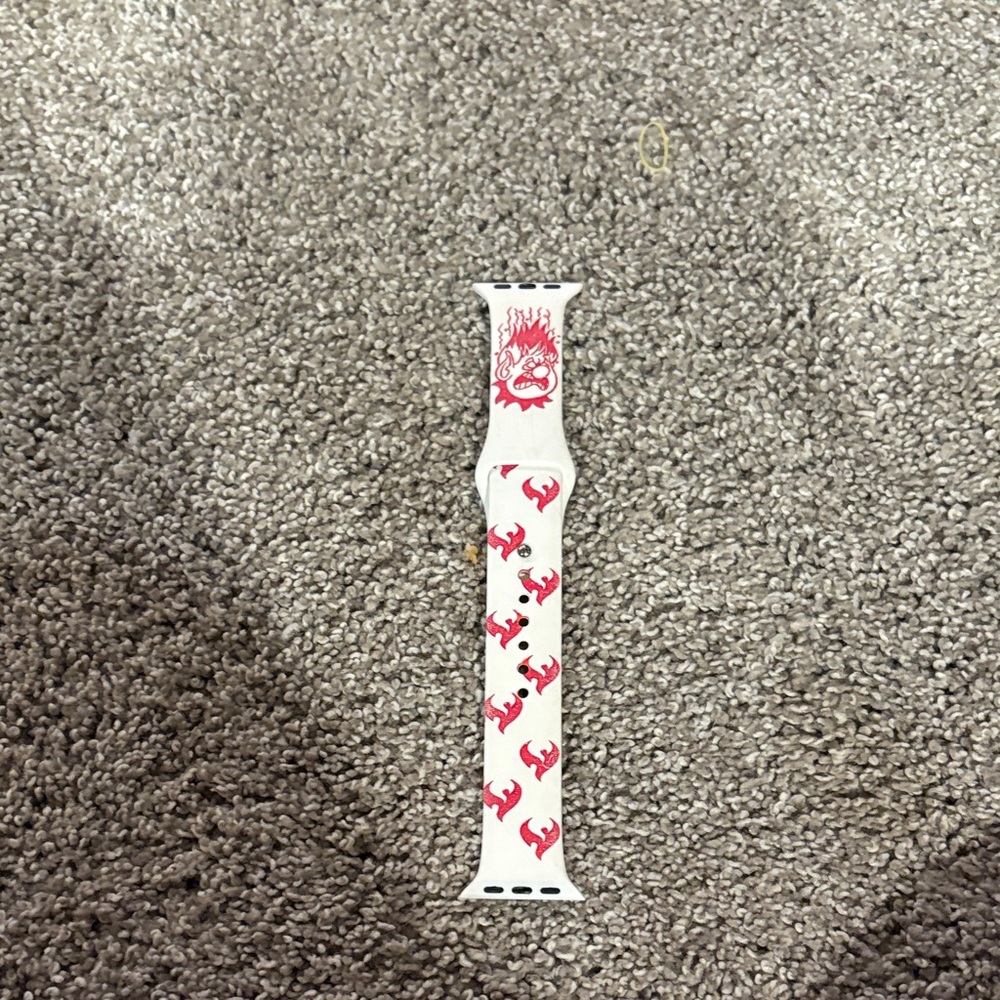 White Silicone Watch Band with Red Flame Skull Motif